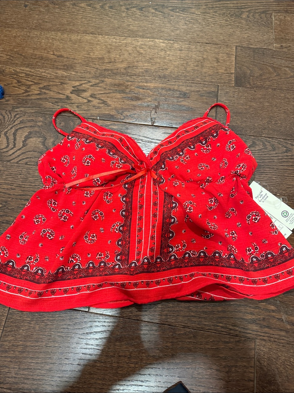 No Boundaries Red Paisley-Print Tie-Front Cami